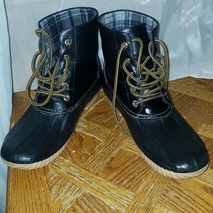 Men's black, leather duck boots
